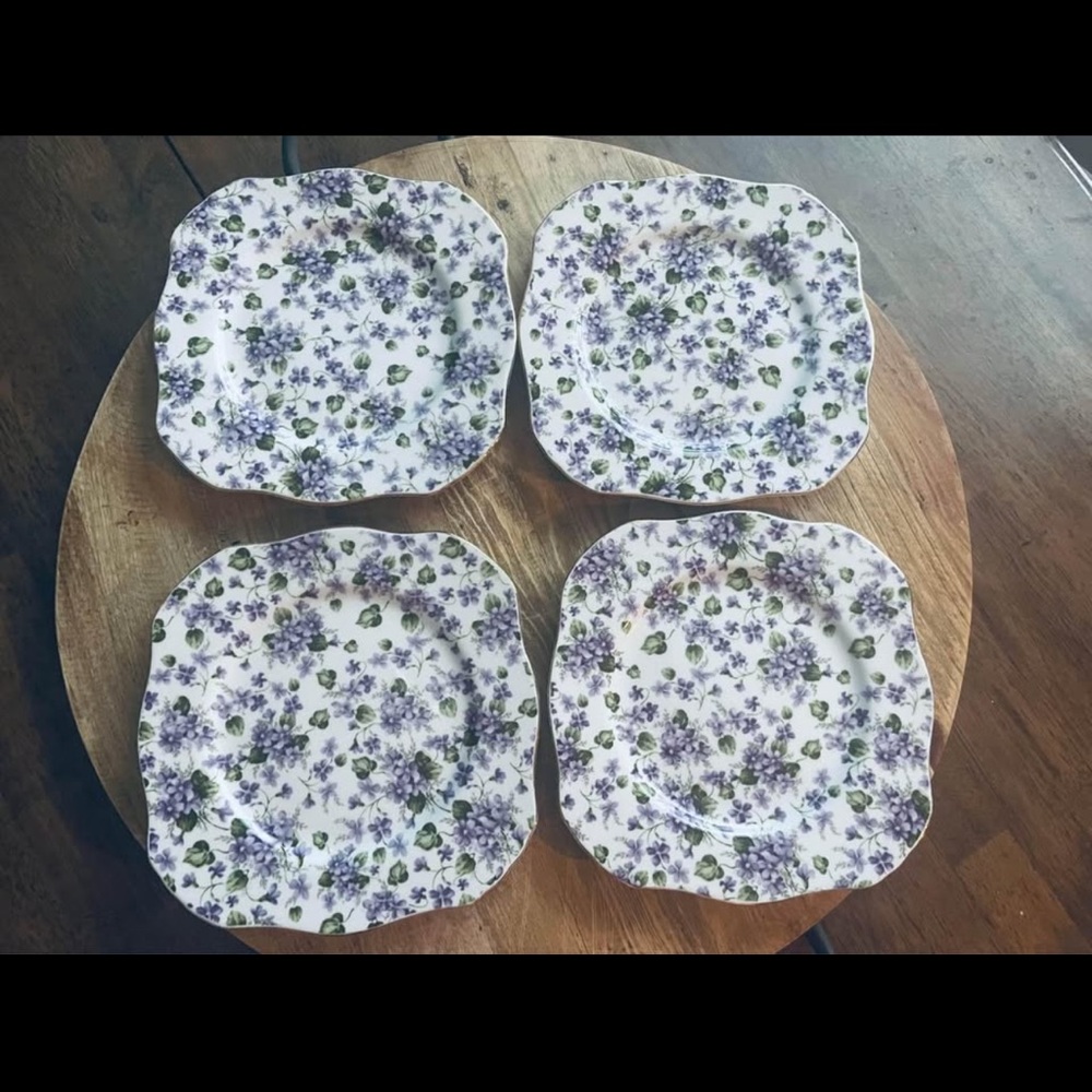 Floral Square Dinner Plates - Set of 4